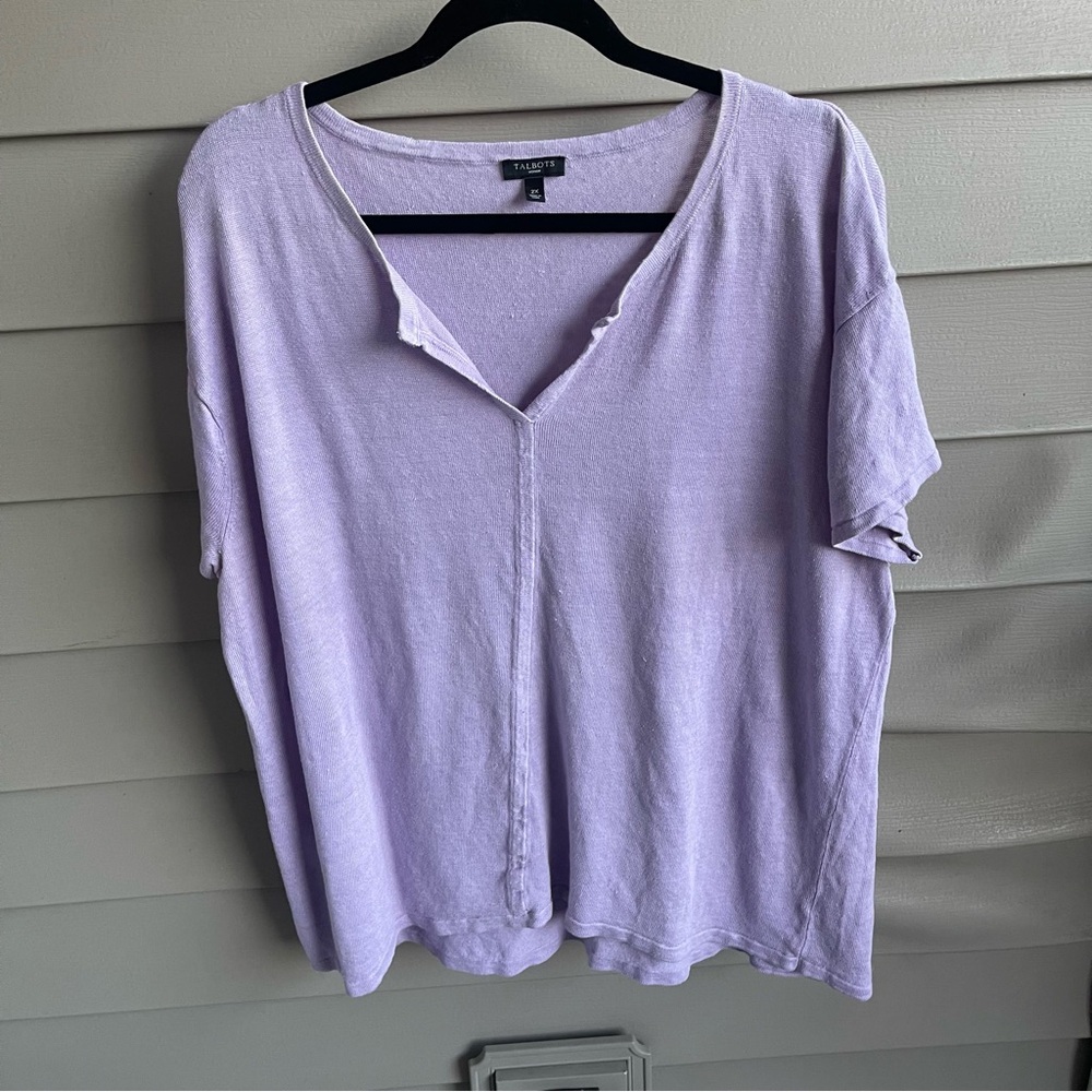 Talbots‎ linen short sleeve knit top blouse Lavender Sz 2X Coastal Lagum Mature